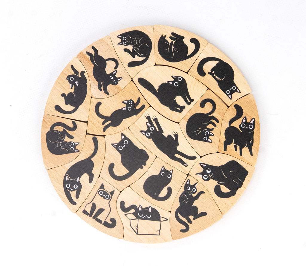 Dwustronne okrągłe puzzle kotki